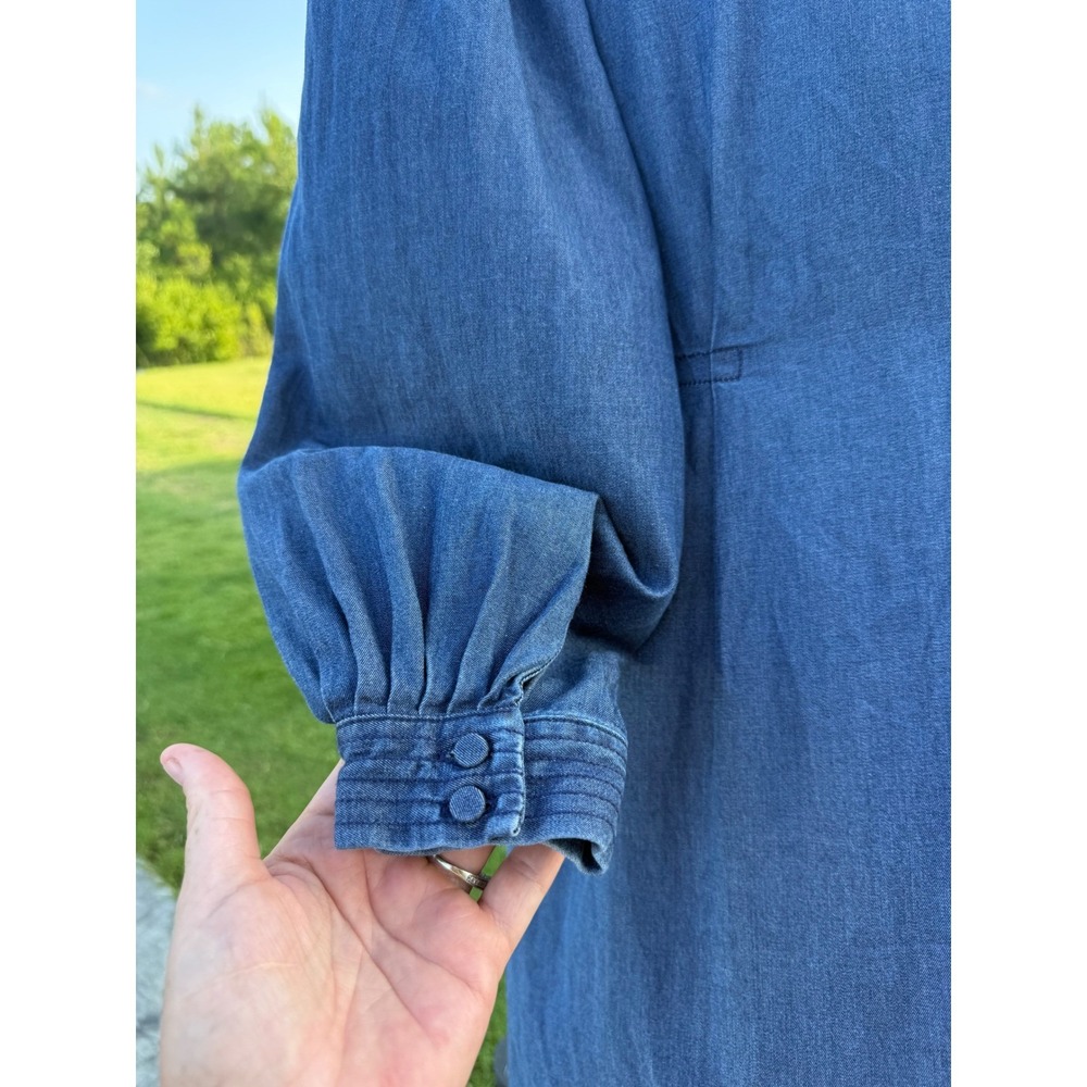 Madewell NZ187 Chambray Lyocell Button Front Puff Sleeve Mini Dress Size 2 - Picture 4 of 12